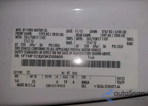2016 Ford F-150 Xl from USA, damaged, VIN 1FTMF1C82GKD05800